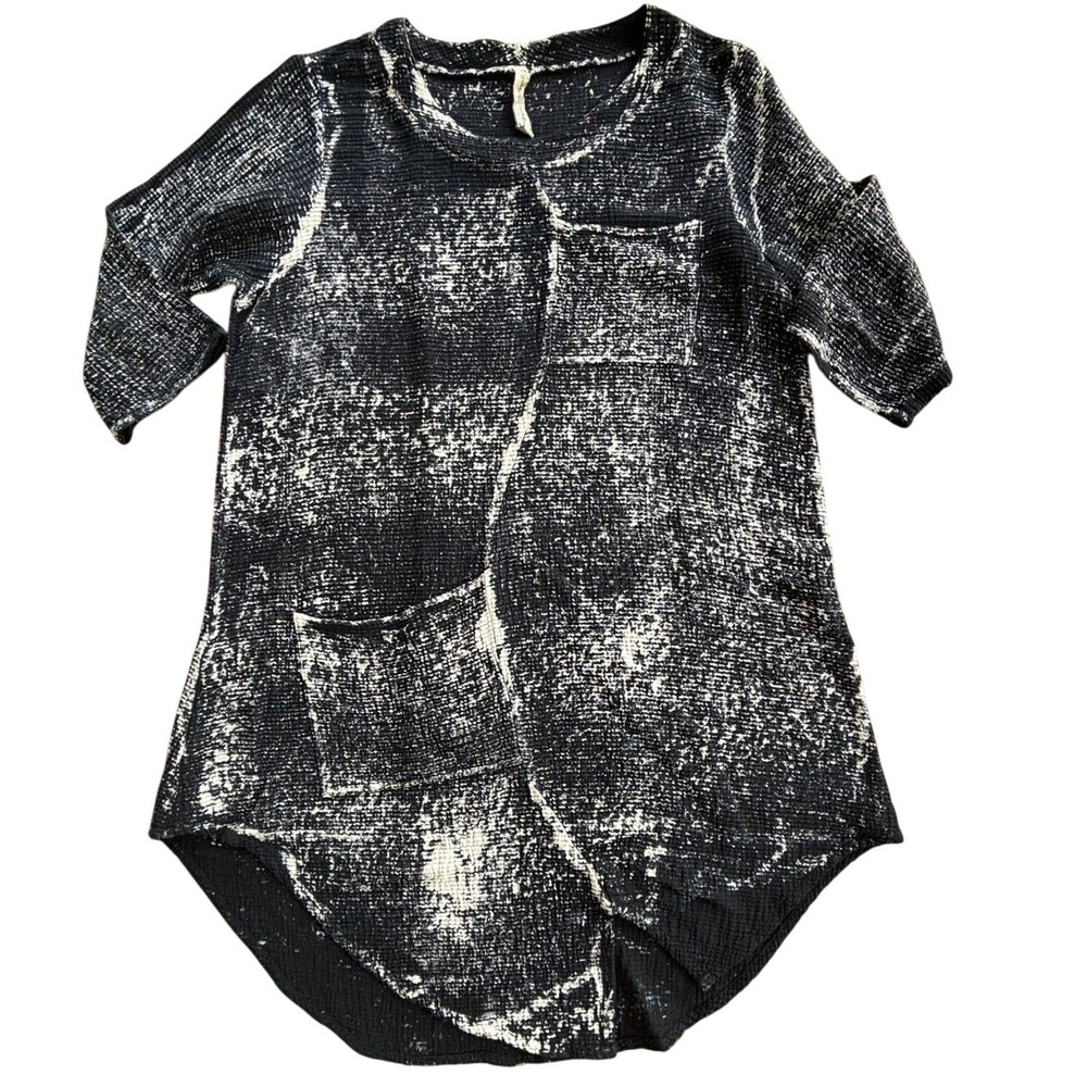 Cynthia Ashby Textured Cocoon Tunic Top w/ pockets Black & White – Size M